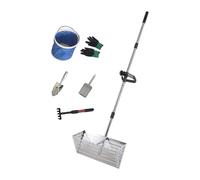 Râteau à Puces Sable Râteau à Sable, Panier Large, Tamis, Pas de Pliage, Nettoyage Facile, tamisage, Manche télescopique, Grand avec Multi-Petits Outils, bêche Profonde(Silver)