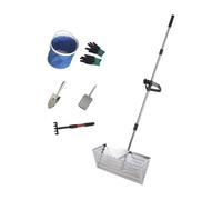 Râteau anti-puces de 40 cm, pelle à sable de plage en acier inoxydable avec large panier trapézoïdal, râteau à long manche amovible pour peigner la plage, tamiser le sable et chasse au trésor (D)