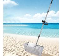 Râteau anti-puces en acier inoxydable avec longue poignée amovible, large poignée amovible pour la plage, tamis livré avec un large écran en maille (argenté)