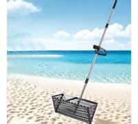 Râteau anti-puces en acier inoxydable avec longue poignée amovible, râteau à long manche amovible pour la plage, tamis livré avec un large écran en maille (noir)