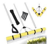 Râteau de bassin aquatique, râteau flottant amovible, râteau paysager en aluminium pour étang extérieur avec corde d'extension, élimination des mauvaises herbes et des algues, râteau amélioré de