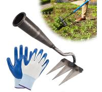 Râteau de Désherbage 3/5/6/7/8 Dents en Acier Épaissi avec Gants Antidérapants, Rateau de Désherbage Multifonction, Binette Jardinage pour Désherber, Ameublir Le Sol, Potager, Pelouse, Etang (3)