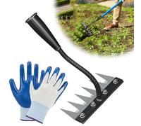 Râteau de Désherbage 3/5/6/7/8 Dents en Acier Épaissi avec Gants Antidérapants, Rateau de Désherbage Multifonction, Binette Jardinage pour Désherber, Ameublir Le Sol, Potager, Pelouse, Etang (6)
