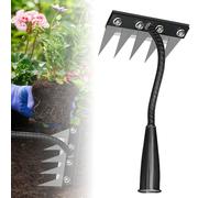 Râteau de désherbage en fer 2.0, 5/6/7/8 dents en acier au carbone, râteau en fer pour cour, pelouse et jardin, outil d'extraction de désherbeur manuel robuste pour jardinage et désherbage (5 dents)