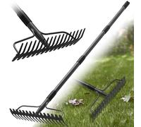 Râteau de jardin 150 cm - Râteau en métal robuste avec manche et 17 dents pour gazon, feuilles & sol | Râteau à gazon pour aérer, niveler & désherber | Râteau à foin durable pour cour