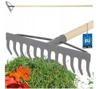 KOTARBAU® Râteau métallique à 12 dents avec manche en bois Râteau de jardin avec tête renforcée Râteau de jardin Râteau métallique pour feuilles et herbe Râteau à pierres Râteau à feuilles Râteau à ga