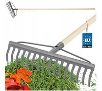 KOTARBAU® Râteau métallique à 16 dents avec manche en bois Râteau de jardin avec tête renforcée Râteau de jardin Râteau métallique pour feuilles et herbe Râteau à pierres Râteau à feuilles Râteau à ga