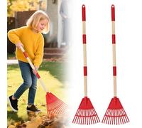 Râteau de jardin pour enfants avec poignée amovible à 3 sections, râteau à feuilles pour enfant avec tête en plastique, outils de jardinage sûrs pour le travail en plein air des enfants (2 pièces