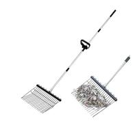 Râteau de jardin pour le jardinage | Râteau de jardin avec long en acier inoxydable - Outil de jardin ergonomique pour ameublir le sol, désherber, entretien de la pelouse, travail de cour