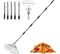 Râteau De Jardin Réglable De 91,4 À 170,6 Cm Pour Le Jardinage,Avec 22 Dents Et 5 Sections Détachables Pour Jardin/Pelouse/Cour/Gazon Artificiel¿Robuste Et Résistant À La Rouille