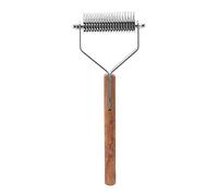 Râteau de toilettage pour chiens, brosse de détartrage pour animaux de compagnie, peigne-râteau double face en acier inoxydable 2 en 1 pour chiens avec manche en bois, adapté aux