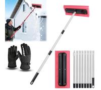 Râteau de Toit à Neige télescopique réglable, 78-157 Pouces for la Maison, Outil de Retrait avec Plaque de poussée EVA for Le Nettoyage extérieur de la Voiture(126inch)