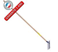 Râteau forgé 14 dents courbes manche bois 1,50 m, outil trempé haute résistance, jardin