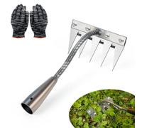 Rateau Jardin, Râteau De Désherbage avec des Gants, 5 Teeth Outils De Râteau à Main, Rateau De Jardin en Acier Au Carbone, Outil Jardinage pour Désherbage Ameublissement du Sol Semis, Pas de bâton