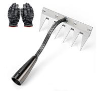 Rateau Jardin, Râteau De Désherbage avec des Gants, Rateau De Jardin en Acier Au Carbone, 5/6/7/8 Teeth Outils De Râteau à Main, Outil Jardinage pour Désherbage Ameublissement du Sol Semis (6 Dents)