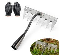 Rateau Jardin, Râteau De Désherbage avec des Gants, Rateau De Jardin en Acier Au Carbone, 5/6/7/8 Teeth Outils De Râteau à Main, Outil Jardinage pour Désherbage Ameublissement du Sol Semis (7 Dents)