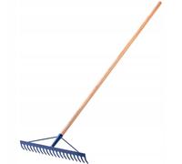 KADAX Râteau à pierre, râteau de jardin en acier, râteau plat avec tête renforcée, outil de jardinage pour la collecte de pierres (avec manche en bois)