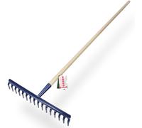KADAX Râteau Large à Feuilles en Métal avec Tête Renforcée et Long Manche en Bois - Outil de Jardin pour Désherber, Fertiliser (16 Dents)