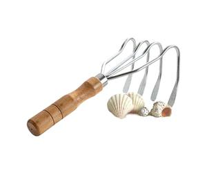 Râteau manuel de jardin - Déterreur palourdes avec manche en bois, râteau multifonction à 4 dents pour creuser dans les lacs, fermes, étangs, pelouses et pour le camping et