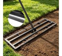 Râteau Nivellement Gazon 43x25cm Rateau de Nivellement de Pelouse avec 199cm Poignée Réglable et Surface Dentelée Raclette de Gazon Niveleur pour Jardin, Golf, Aménagement Extérieur