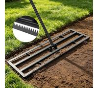 Râteau Nivellement Gazon 43x25cm Rateau de Nivellement de Pelouse avec 199cm Poignée Réglable et Surface Dentelée Raclette de Gazon Niveleur pour Jardin, Golf, Aménagement Extérieur