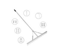 VEVOR Râteau paysager, râteau paysager en aluminium à tête de 91,4 cm, râteau à mauvaises herbes avec manche de 190,5 cm de long, pour ameublir le sol, entretien de la pelouse, désherbage du lac, jard