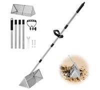 Râteau Plage, 40cm Tamis à Sable Râteau en Acier Inoxydable pour puces mer | Râteau à sable démontable Tamis pour puces mer avec large panier trapézoïdal et long manche pour puces mer