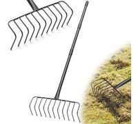 Râteau pour feuilles, 41,9 cm de large, 11 dents, râteau de jardin en métal robuste, râteau de jardin réglable de 221 cm pour pelouse, cour, collecte sans effort des débris de feuilles, herbes mortes