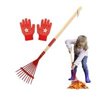Râteau pour Feuilles Mortes - avec Gants Manche Bois Détachable 68 cm - Petit Râteau à Feuilles | pour Camping, Exploration en Plein Air, Jardinage, Entretien de Pelouse, Garçons et Filles