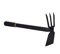 Râteaux de Jardin Râteau à Feuilles pour pelouse, Houe Outil de Jardinage Multifonctionnel 2 en 1 et cultivateur à Main tête métal avec râteau 3 Dents