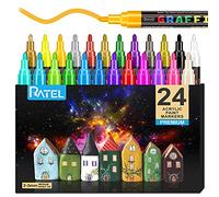RATEL Peinture Acryliques Stylos, 24 couleurs Marqueur Peinture Acrylique Premium étanche Permanent Art Peinture Set pour la peinture rupestre, bricolage, céramique, verre, toile-Pointe moyenne