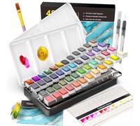 RATEL Set de Peinture à l'eau / aquarelle, Comprenant 48 Couleurs + 1 pinceaux de haute qualité + 20 papiers + 2 pinceaux de réservoir d'eau, soluble dans l'eau et facile à mélanger