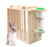 Râtelier à foin en bois naturel avec bouteille d'eau réglable en hauteur, distributeur de foin pour lapins, hamsters, chinchillas, cochons d'Inde
