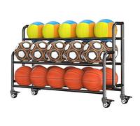 Râtelier de Rangement pour Ballons de Sport avec roulettes freinées | Chariot Robuste en métal pour Ballons d'exercice et Cages de Sport | Idéal pour Les salles de Sport, Les écoles et Les crèches (
