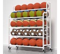 Râtelier de Rangement pour Ballons de Sport avec roulettes freinées | Chariot Robuste en métal pour Ballons d'exercice et Cages de Sport | Idéal pour Les gymnases, Les écoles et Les crèches (Blanc 5