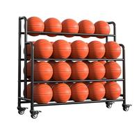 Râtelier de Rangement pour Ballons de Sport avec roulettes freinées | Chariot Robuste en métal pour Ballons d'exercice et Cages de Sport | Organisateur pour équipements de Gym, école, Maternelle (No