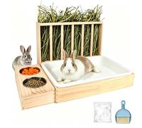 Ratelier Foin Lapin,3-en-1 Conception,2 Gamelles,Litière d'Entraînement pour Lapins,Cochons d'Inde,Chinchillas Et Petits Animaux,Nettoyage Rapide,Grande Capacité,Empêche Le Gaspillage (sans Grille)