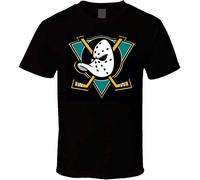 Rather Homme T-Shirt Hockey Mighty Ducks Anaheim Logo Noir Casual Graphic Tee Manche Courte M