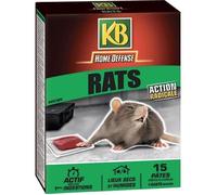 Raticide KB HOME DEFENSE - Rat pâte 15x10g - Action radicale - Lieux secs et humides - Gants offerts