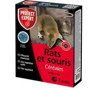 Protect Expert Anti Rats et Souris - Efficacité Radicale - Lieux secs - 7 Sachets céréales - 140g - Prêt à l'emploi - Une Ingestion Suffit- Très Appétent DIF140