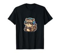 Raton Laveur de Jeu avec Casque et Manette de Style Bande dessinée Art T-Shirt