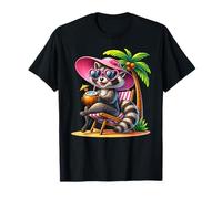 Raton Laveur d'été sur Une Chaise de Plage Buvant des Vacances à la Noix de Coco T-Shirt