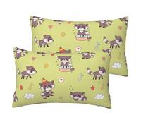 Raton Laveur Kawaii Mignon,Housse de Coussin décorative en Polyester, Douce, 30 x 50 cm