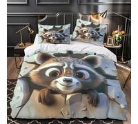 Raton laveur mignon qui jette un coup d'œil Housse de Couette Imprimé en 3D Microfibre Hypoallergique Léger Parure de Lit Fermeture Éclair Super Douce Confortable for Garçon Single（135x200cm）