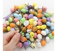Ratpzou 100 Pcs Mini Easter Foam Eggs with Stems | Decorative Pastel Easter Egg Picks Artificial Multicolor Cake Topper Sticks for Basket Fillers Party Favors Table Setting DIY Craft