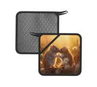 Rats in Love Lot de 2 tapis carrés en silicone anti-brûlure - Tapis d'isolation multifonction de 18 cm, adapté pour la cuisine, le barbecue, le thé, etc.