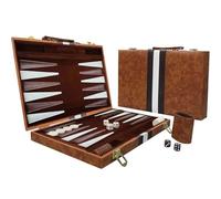 RATSTONE Backgammon Wood Set de jeu de table avec étui en cuir, coupe pour écrous, portable et de voyage, 15 pouces