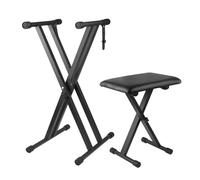 RATSTONE Support Clavier Piano,Tabouret Piano,Stand X Double Réglable,Support de Clavier avec Tabouret, Double Cadre Renfort avec Clavier de 61, 76 et 88 Touches, Pliable,Noir