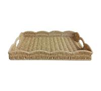 Rattan Serving Tray - Large Rectangular Wicker Tray | Decorative Dining Basket | Imitation Rattan Fruit Basket with Built-In Handles for Breakfast in Bed Sofa Dining | Rectangular Woven Serving Trays