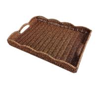 Rattan Style Tray - Woven Kitchen Decor Platter, Rustic Beverage Display, Elegant Serving Solution | Decorative Serving Basket For Living Room Bedroom Coffee Table Sofa Patio Camping Picnic Gatherings